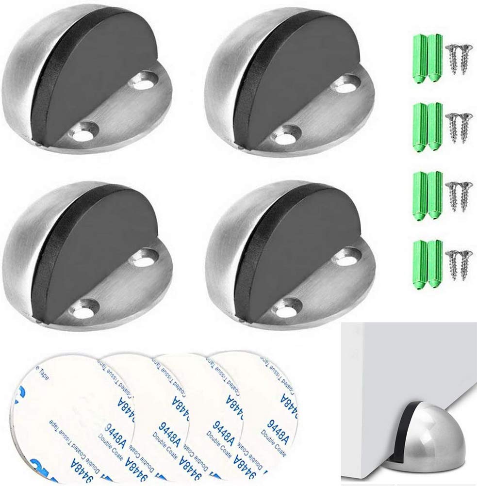 HASTHIP 4 Pieces Stainless Steel Floor Door Stopper, Oval Floor Mounted Half Moon Door Stop with Screws and Glues (Non-Magnetic) HASTHIP 4 Pieces Stainless Steel Floor Door Stopper, Oval Floor Mounted Half Moon Door Stop with Screws and Glues (Non-Magnetic)